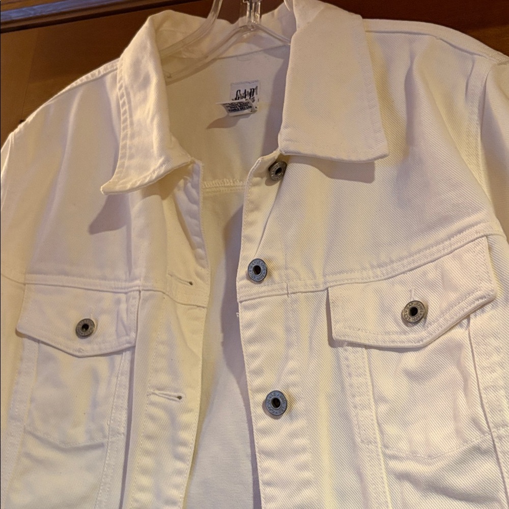 [Gap] Vintage White Denim Button-Up Casual Jean Jacket Long Sleeve Women’s Large - Picture 4 of 12